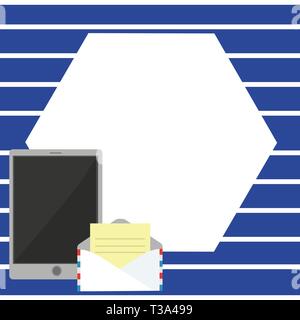 Open Envelope with Paper and Blank Tablet Screen on Colorful Blank Space Business concept Empty template copy space isolated Posters coupons promotion Stock Vector