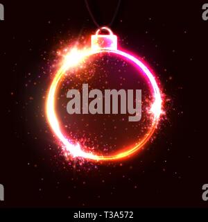 New Year neon background. Circle shape neon frame. Stock Vector