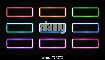 Colorful neon frames set. Rectangle backgrounds. Stock Vector