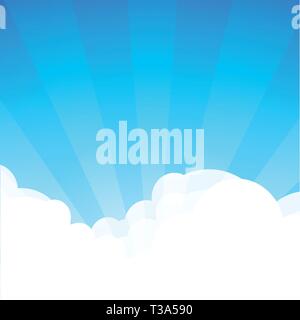 Background with cloudscape at sunny day. Cartoon landscape wallpaper with Sunshine. Blue sky with copy space area. Vector illustration in EPS10. Stock Vector