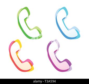 Colorful Phone set icon green, blue, pink and orange color isolated on white. Vector illustration in EPS10. Stock Vector