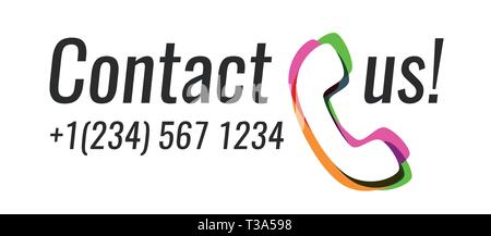 Contact us - Colorful style icon of Phone and call to action. Vector illustrations isolated on white background in EPS10. Stock Vector