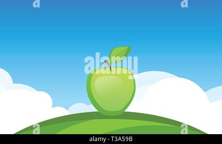 Banner template with Apple Fruit in Garden - Symbol of juicy Fruit under blue sky. Colorful vector illustration in EPS10. Stock Vector