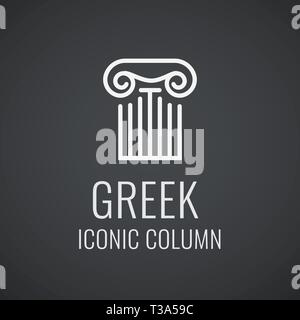 Greek ionic column order. Lineart logo for Architecture company. Design template with style dark and white colors. Vector illustration in EPS10. Stock Vector