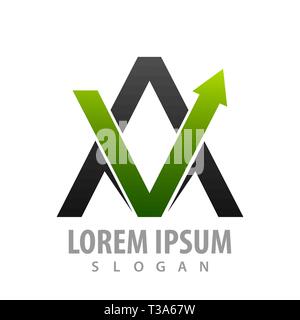 Initial letter AV with green arrow up concept design. Symbol graphic template element Stock Vector