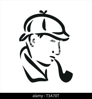 Vector illustration of Sherlock Holmes black color on white background Stock Vector