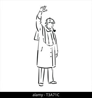 Vector illustration of Sherlock Holmes black color on white background Stock Vector