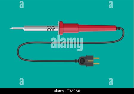 Soldering iron tool with plastic handle and plug. Electronic repair equipment. Vector illustration in flat style Stock Vector