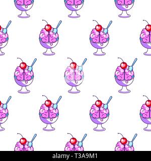 Brain icecream funny cartoon seamless pattern vector. Stock Vector