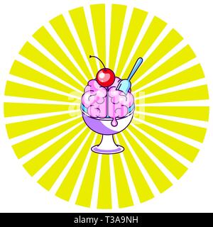 Brain icecream funny cartoon icon vector. Stock Vector