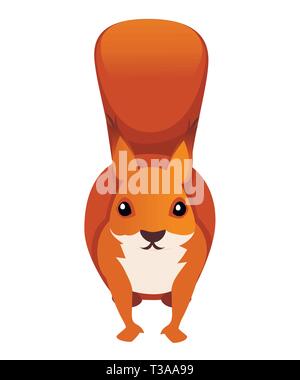Cute little squirrel sit on floor. Cartoon animal character design. Flat vector illustration isolated on white background. Stock Vector