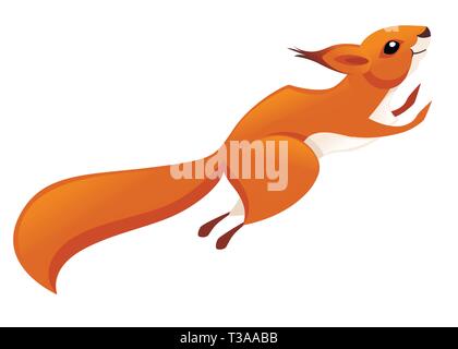 Cute little squirrel jumping up. Side view. Cartoon animal character design. Flat vector illustration isolated on white background. Stock Vector