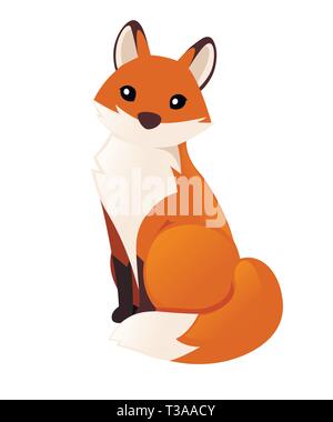 Cute red fox sitting. Cartoon animal character design. Forest animal. Flat vector illustration isolated on white background. Stock Vector