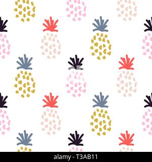 Pineapple summer colorful tropical textile seamless vector print. Stock Vector