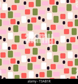 Simple geometric shapes pink and green seamless vector pattern. Stock Vector