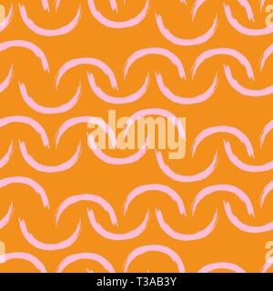 Seamless pink and orange arc brushstroke vector pattern. Stock Vector