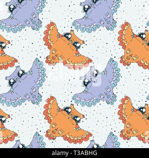 Seamless doodle pattern with cute elements. Endless vector image. Kawaii owls Stock Vector