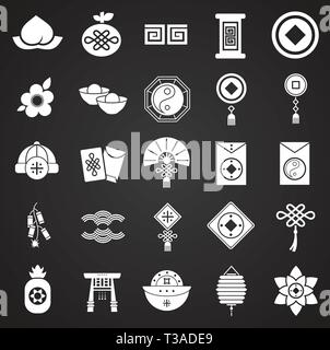 Chinese new year related icons set on black background for graphic and web design. Simple vector sign. Internet concept symbol for website button or Stock Vector