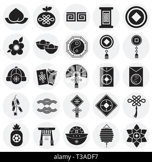 Chinese new year related icons set on cirlces white background for graphic and web design. Simple vector sign. Internet concept symbol for website Stock Vector