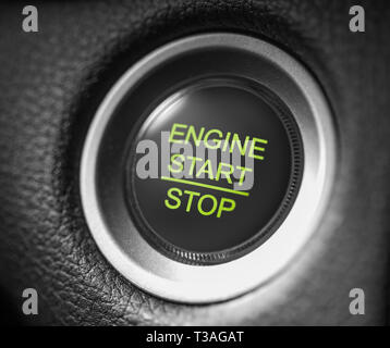 start stop engine car green button Stock Photo
