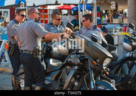 Daytona Beach, FL - 12 March 2016: Daytona Beach motorcycle police officers at the 75th Annual Bike Week at the World's Most Famous Beach. Stock Photo
