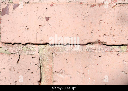 Pink color painted brick wall close up. Brick wall texture background Stock Photo