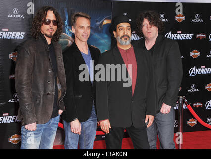 Soundgarden's - Chris Cornell, Matt Cameron, Kim Thayil, Ben Shepherd  at the Avengers Premiere at the El Capitan Theatre In Los Angeles.Soundgarden s - Chris Cornell, Matt Cameron, Kim Thayil, Ben Shepherd   Event in Hollywood Life - California, Red Carpet Event, USA, Film Industry, Celebrities, Photography, Bestof, Arts Culture and Entertainment, Topix Celebrities fashion, Best of, Hollywood Life, Event in Hollywood Life - California, Red Carpet and backstage, movie celebrities, TV celebrities, Music celebrities, Topix, actors from the same movie, cast and co star together.  inquiry tsuni@Ga Stock Photo
