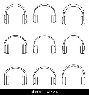 Various types of headphone. Flat icons. Vector illustration Stock Vector