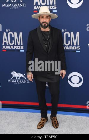 Las Vegas, USA. 07th Apr, 2019. LAS VEGAS, NV - APRIL 7: AJ McLean attends the 54th Annual ACM Awards at the Grand Garden Arena on April 7, 2019 in Las Vegas, Nevada. Credit: Imagespace/Alamy Live News Stock Photo