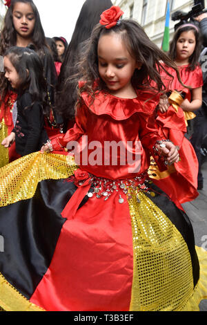 Brno, Czech Republic. 08th Apr, 2019. A young girl attends Roma Pride march organised within Week of Roma Culture, on International Romani Day, April 8, 2019, in Brno, Czech Republic. Credit: Vaclav Salek/CTK Photo/Alamy Live News Stock Photo