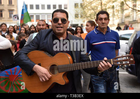 Brno, Czech Republic. 08th Apr, 2019. People attend Roma Pride march organised within Week of Roma Culture, on International Romani Day, April 8, 2019, in Brno, Czech Republic. Credit: Vaclav Salek/CTK Photo/Alamy Live News Stock Photo