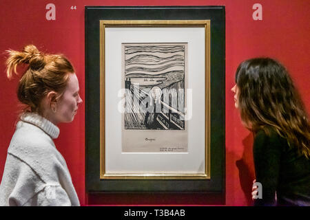 London, UK. 8th Apr 2019. Sketch for the Scream - Edvard Munch: love and angst at the British Museum, the largest exhibition of Munch’s prints in the UK for 45 years. The exhibition is a collaboration with Norway’s Munch Museum and runs 11 April – 21 July 2019. Credit: Guy Bell/Alamy Live News Stock Photo