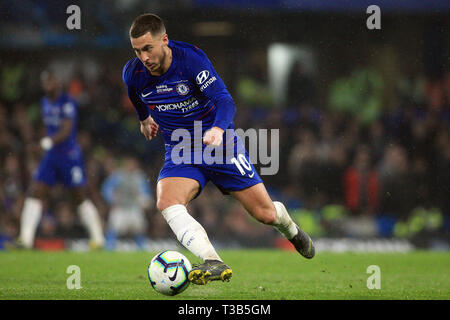London, UK. 08th Apr, 2019. Eden Hazard of Chelsea in action. Premier League match, Chelsea v West Ham United at Stamford Bridge in London on Monday 8th April 2019. this image may only be used for Editorial purposes. Editorial use only, license required for commercial use. No use in betting, games or a single club/league/player publications. pic by Steffan Bowen/ Credit: Andrew Orchard sports photography/Alamy Live News Stock Photo