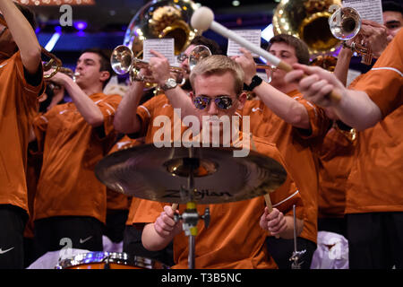 April 04, 2019: The Texas Longhorns band performs at the final of the NIT Tournament game between The Texas Longhorns and The Lipscomb Bisons at Madison Square Garden, New York, New York. Mandatory credit: Kostas Lymperopoulos/CSM Stock Photo