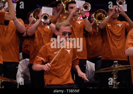 April 04, 2019: The Texas Longhorns band performs at the final of the NIT Tournament game between The Texas Longhorns and The Lipscomb Bisons at Madison Square Garden, New York, New York. Mandatory credit: Kostas Lymperopoulos/CSM Stock Photo