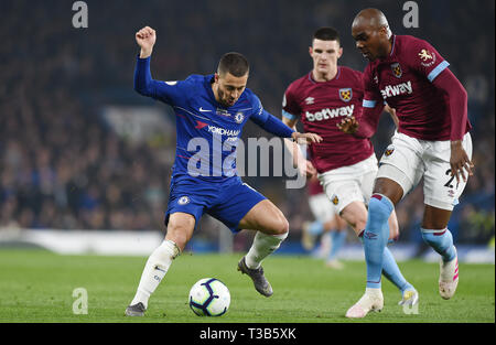London, UK. 08th Apr, 2019. Eden Hazard of Chelsea during the Premier League match between Chelsea and West Ham United at Stamford Bridge on April 8th 2019 in London, England. (Photo by Zed Jameson/phcimages.com) Credit: PHC Images/Alamy Live News Stock Photo