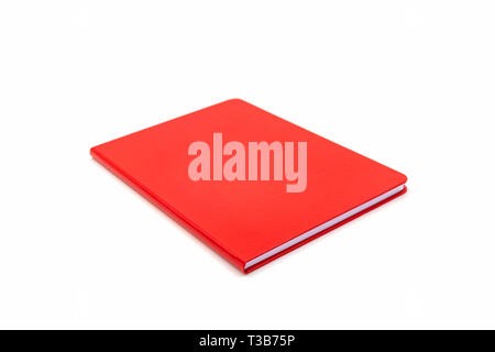 Close up red leather notebook isolated on white background. Stock Photo