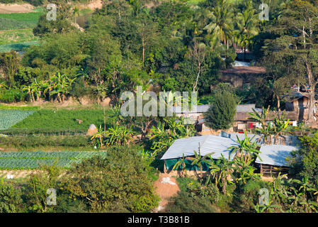 Village with farmland, Bandarban, Chittagong Division, Bangladesh Stock Photo