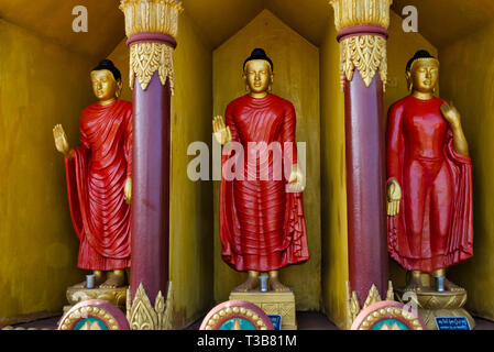 Buddhist statues in Golden Temple, the largest Theravada Buddhist temple in Bangladesh and has the country's second largest Buddha statue, Bandarban,  Stock Photo