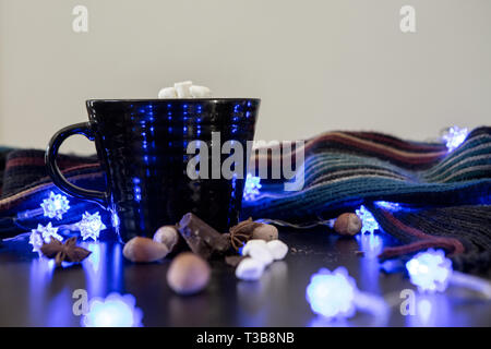 Warm Hot Chocolate with Marshmallows Wintery Scene Display