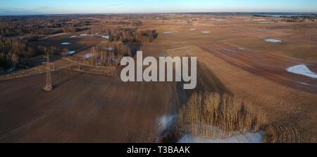 Early Spring Wet Farmland Fields With Stubble And Evening Shadow Aerial View Stock Photo Alamy
