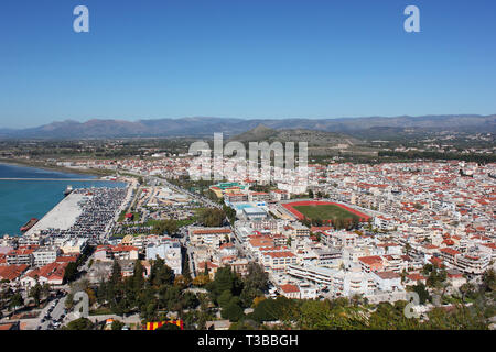 Nafplio aerial panoramic view from Palamidi fortress in Greece Stock Photo
