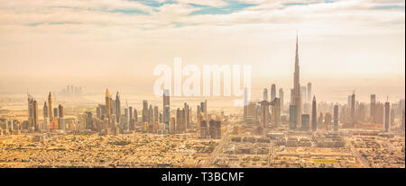 Panoramic aerial view of Dubai skyline, United Arab Emirates Stock Photo