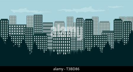 big city with many skyscrapers behind the forest vector illustration EPS10 Stock Vector