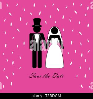 wedding couple pictogram with rice pink background vector illustration Stock Vector