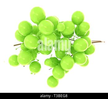Healthy fruits Green wine grapes isolated white background. Bunch of grapes ready to eat. 3d illustration Stock Photo