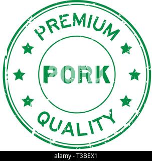 Grunge green premium quality pork round rubber seal stamp Stock Vector