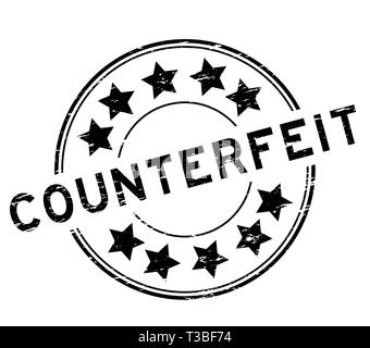 Grunge black counterfeit with star icon round rubber stamp on white background Stock Vector