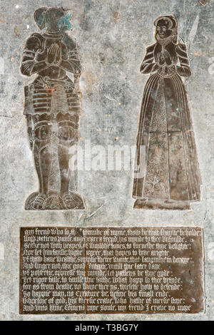 St Mawgan's Church in the village of St Mawgan in Pydar, Lanherne, Newquay, Cornwall. A fine memorial brass to Mary Arundell and her husband (1578) Stock Photo