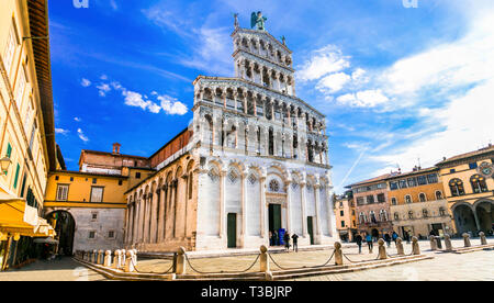 Old cathedral San michele in Foro,Lucca town,Tuscany,Italy. Stock Photo